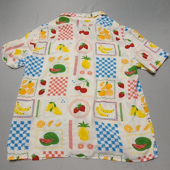 Mad Engine Fruit Print Button Down Shirt Women Small White Multi Kitschy Retro - Picture 2 of 7